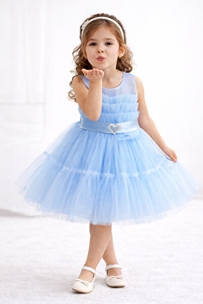 DUBAİ ÇOCUK فستان سهرة من التول الوردي للفتيات بتفاصيل على شكل قلب موديل الأميرة