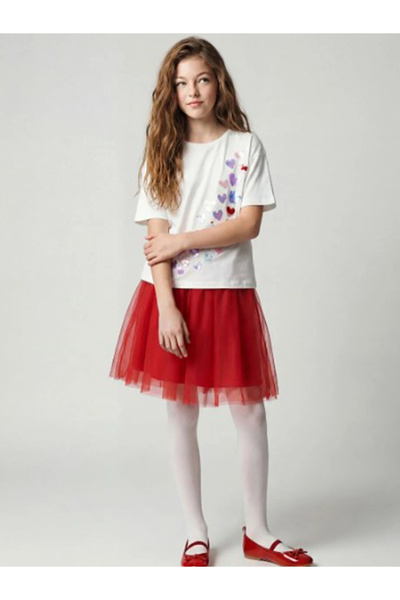 LC Waikiki Κόκκινη ελαστική φούστα τούτου με ελαστική μέση για κορίτσια 23 Απ...