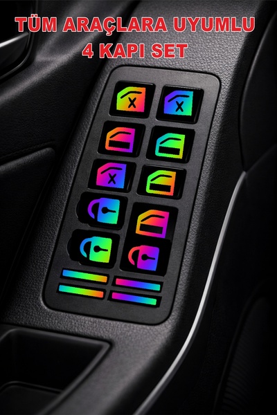 ÖZGÜL REKLAM Araç İç Buton Sticker Seti - 4 Kapı Set - Araç Cam ve Kilit Düğm...