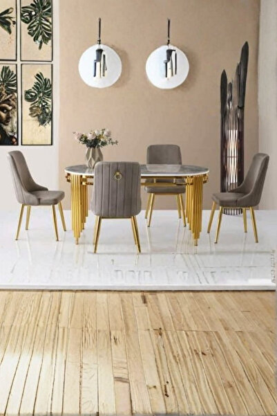 Savita Home G Mirella HG Masa 160x80 Rampla Sahra Tokalı Metal Ayak Sandalyel...