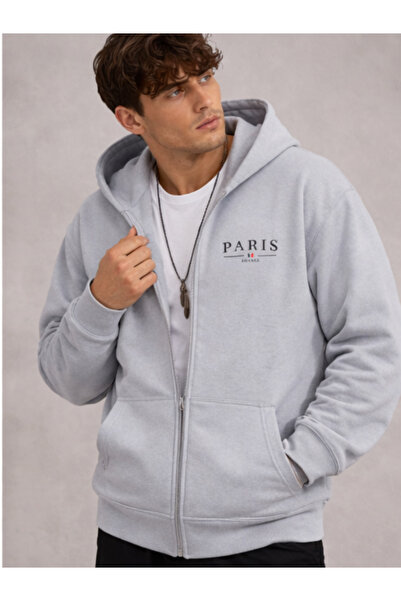 Deep sense Men's Gray Winter Hooded Zippered Sweatshirt with Fleece Inside Ja...