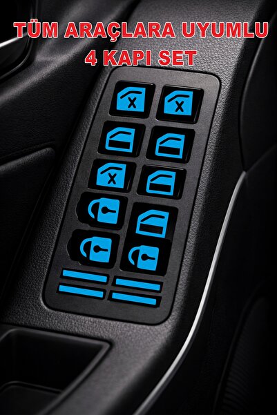 ÖZGÜL REKLAM Araç İç Buton Sticker Seti - 4 Kapı Set - Araç Cam ve Kilit Düğm...