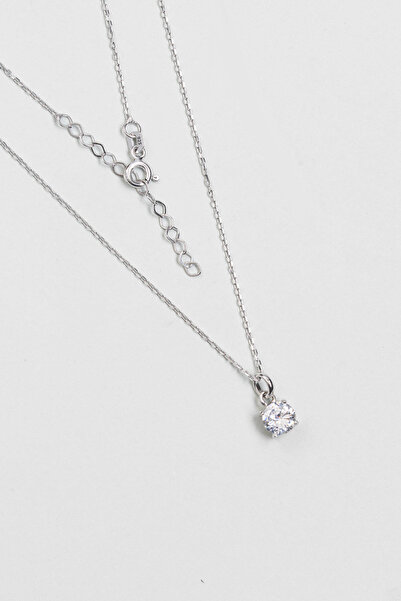 So CHIC... Aura 18 Ayar Beyaz Altın Kaplama 44 Cm Gümüş Tektaş Kolye