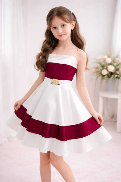 Marllow Girls' Dress with Two Layers in Two Beautiful Colors