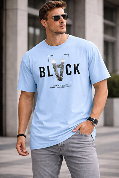 VODEXA Ανδρικό T-Shirt Oversize ΜΑΥΡΟ με στάμπα, 100% βαμβακερό, άνετη εφαρμογή