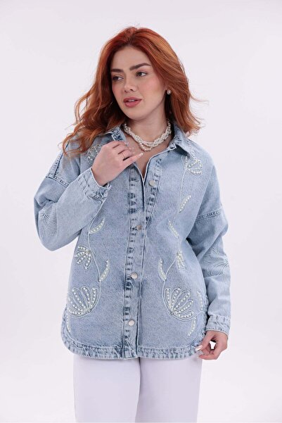 Yeys Shop İnci Taş İşlemel Kot Ceket