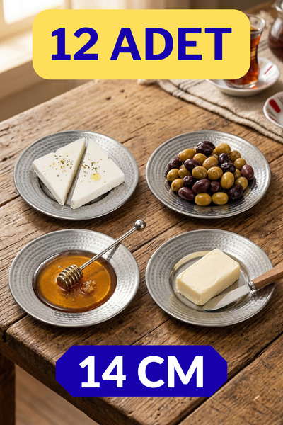 Binbir Trend Paslanmaz Krom Çelik Dövme Desenli Kahvaltı Tabağı ve Meze Tabağ...