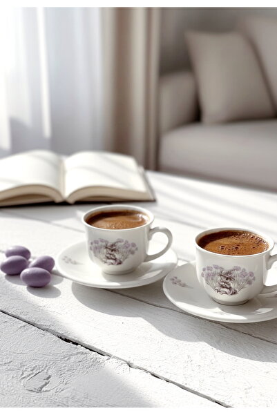 Rolin Design Bunnie Lila Çiçekli 2’li Kahve Fincanı - Krem