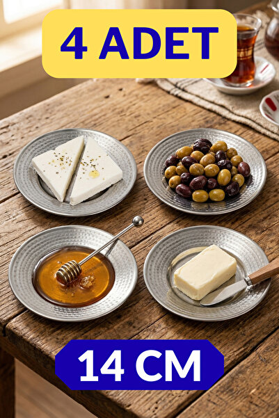 Binbir Trend Paslanmaz Krom Çelik Dövme Desenli Kahvaltı Tabağı ve Meze Tabağ...