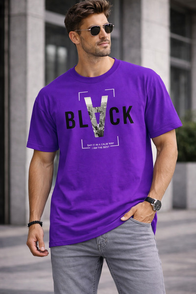 VODEXA Men's Oversize T-Shirt Ters Black Printed 100% Cotton T-Shirt Comforta...
