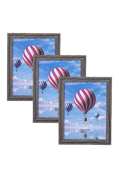 OEM Set of 3 photo frames, 21 x 29.7 cm, wood, plastic, gray