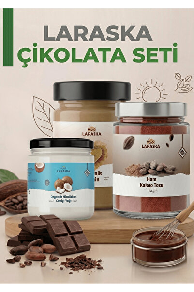 Laraska Çikolata Yapım Kiti Ham Kakao Tozu 150g Organik Tahin 300g Organik Hi...