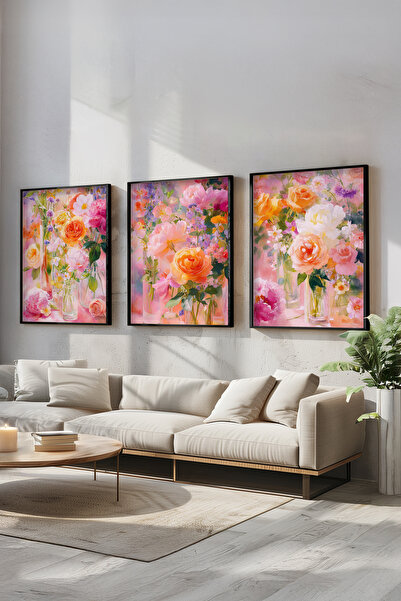 STARYUNA Σετ ζωγραφικής τριών τεμαχίων με μαύρο ξύλινο πλαίσιο και σύνθεση λο...