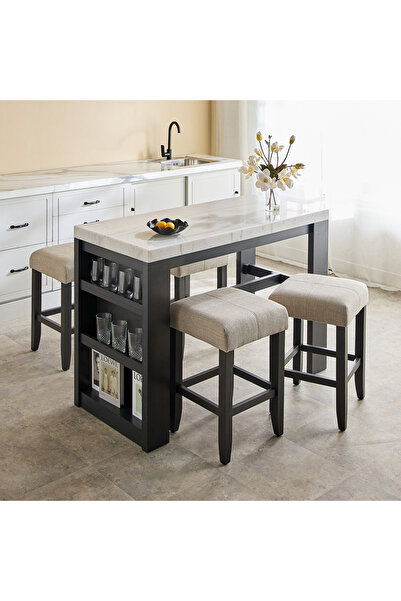 Home Box طقم جزيرة مطبخ أورلاندو NXT بأربعة مقاعد مع سطح رخامي أصلي