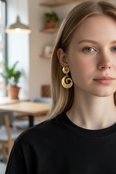 LYRA Bags & Accessories LYRA Kadın Küpe Spiral Gold Küpe Şık Modern Tasarım Küpe