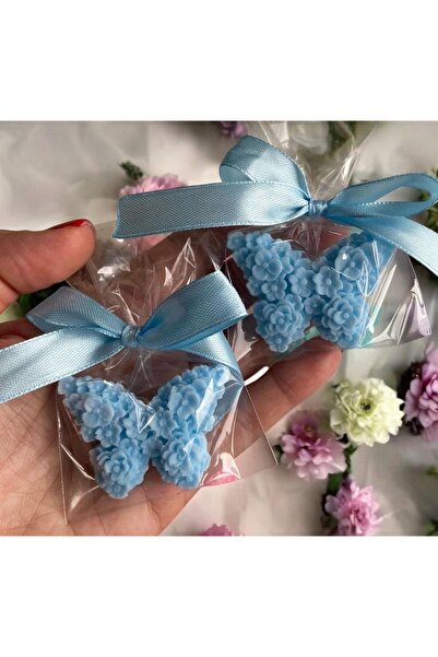 10’lu Hediyelik Mavi Kelebek Mum – Doğal Soya Wax Düğün Nişan Baby Shower Hediyesi
