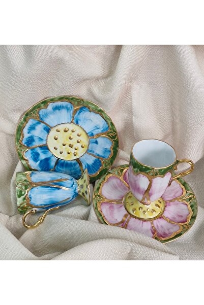 BY.RAYKA PORSELEN El Dekor Puz Porcelain Handmade Double Coffee Cup