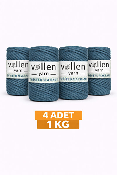 vollen yarn 1kg, pakovanje od 4 komada, premium 3-slojni pamučni makrame kono...