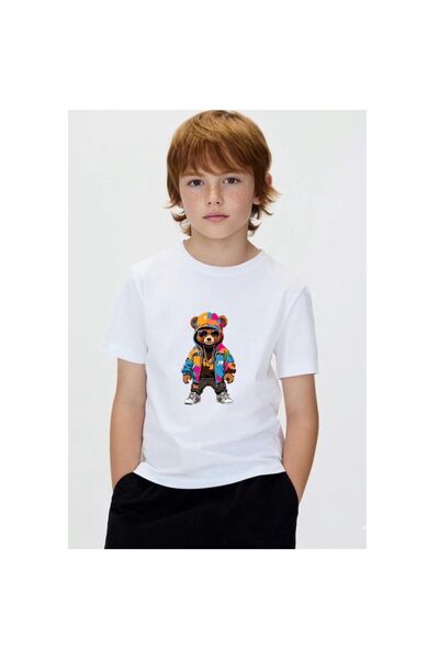 playwear Πολύχρωμα παιδικά μπλουζάκια unisex με στάμπα Bear Coat, 100% βαμβακ...