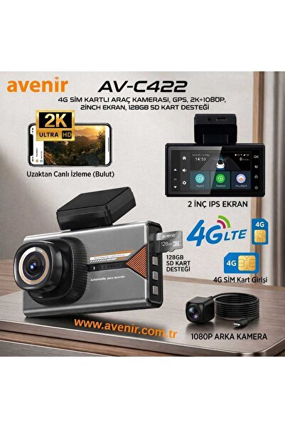 AVENİR -422 2 KAMERALI 4G 2K ARAÇ KAMERASI