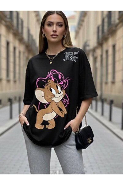 CLASSY.MODA Μαύρο Unisex Oversize T-shirt με στάμπα, Ανδρικό Γυναικείο, Άνετη...