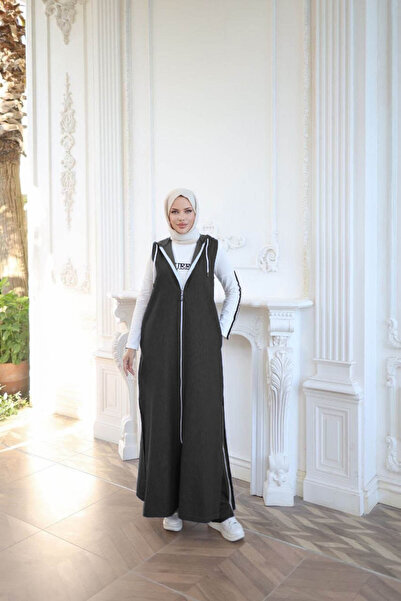 moda4b Set de blugi din 3 piese pentru femei – Vestă lungă cu glugă și bluză ...