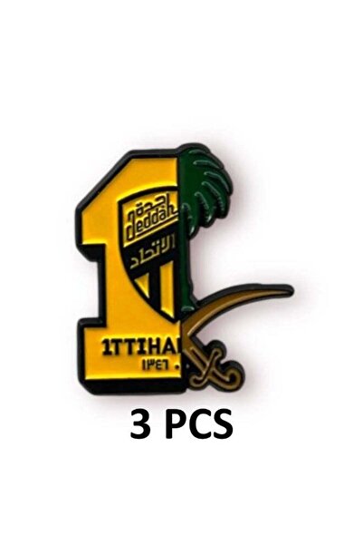 no markte ملصق معدني لشعار نادي الاتحاد مع السيوف وشجرة النخيل، ثلاث قطع