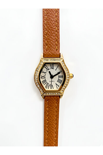 Mazzy Rodea Stone Gold Case Brown Leather Cord Women's Wristwatch