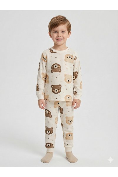 Ruki Çocuk Yumuşak Dokulu Pamuklu Figür Baskılı Ev Giyimi / Pijama Seti (Konf...