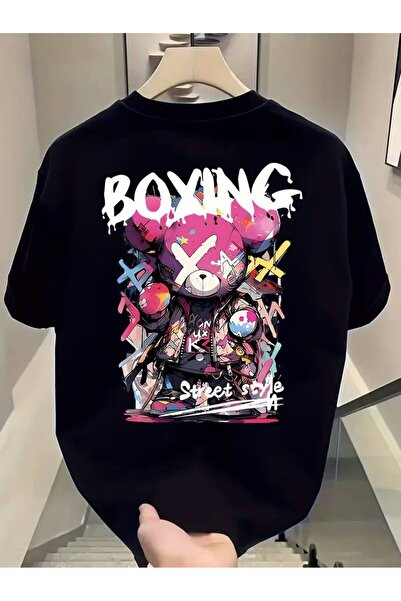 CLASSY.MODA Μαύρο Unisex Oversize T-shirt με στάμπα, Ανδρικό Γυναικείο, Άνετη...