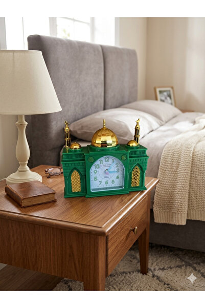 efmues Ezan okuyan saat yeşil renk alarmlı ezan saati masa saati