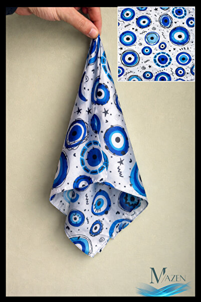 MAZEN Nazar Boncuk Patterned Scarf |   Silky Satin Texture |   55X55 cm Squar...