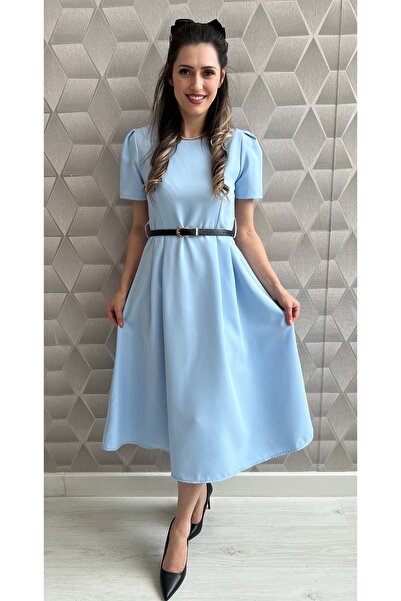 OnlyForYou Rochie midi din stofa cu maneca scurta si curea inclusă