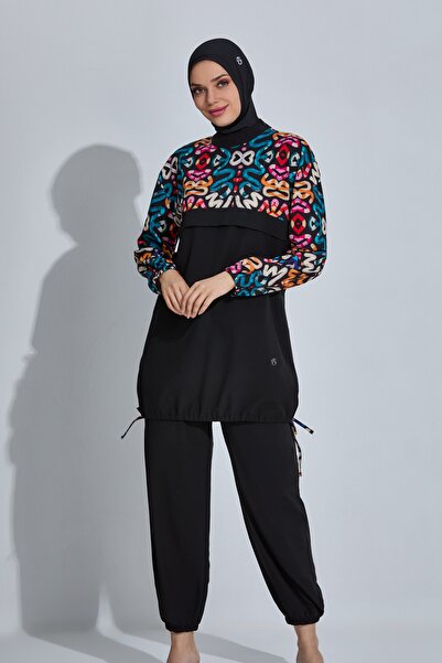 İKSUN Γυναικείο μαγιό χιτζάμπ με πλήρως καλυμμένη φούστα, μακρυμάνικο, με φερ...