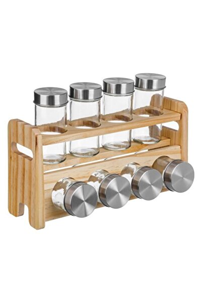 OEM Suport de condimente din lemn cu 8 recipiente din sticlă 85 ml - 26 x 8 x...