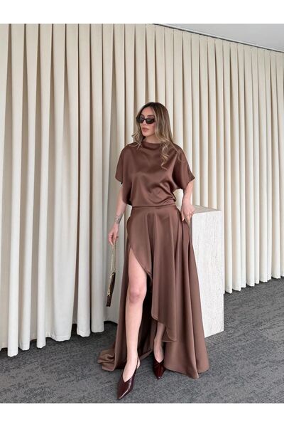 FMN Butik Short Sleeve Design Pinterest Equivalent Long Satin Slit Train Styl...