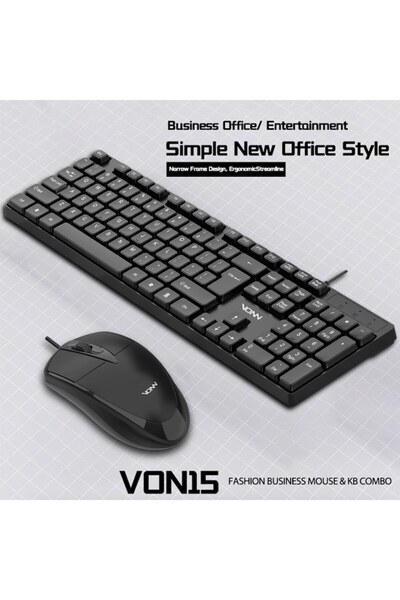 VONN Kit tastatură și mouse cu fir, ergonomic, pentru birou, negru