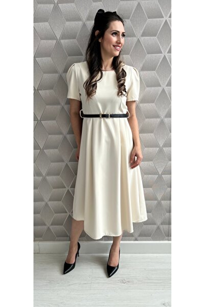 OnlyForYou Rochie midi din stofa cu maneca scurta si curea inclusă