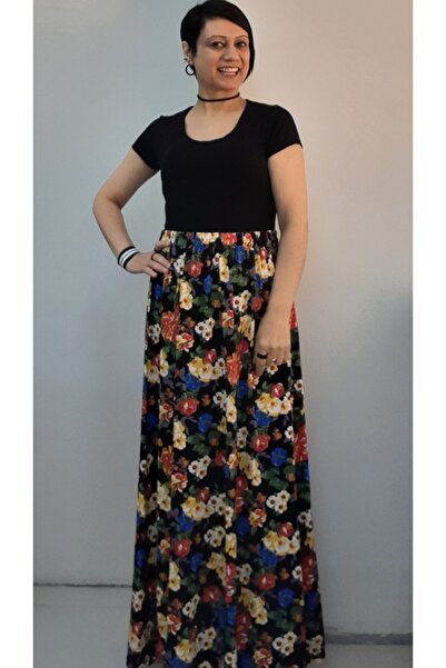 Mertcan Butik Black Yellow Blue Red Floral 6-Piece Combed Viscose Summer Skir...