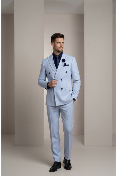 AtlasGiyim بدلة رجالية مخططة بصدرية مزدوجة (2026)