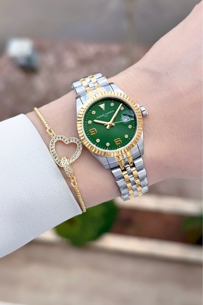 Pierre Cardin Kadranı Yeşil Kordonu Gold Gri Renk Ayarlanabilir Kordonlu Kadı...