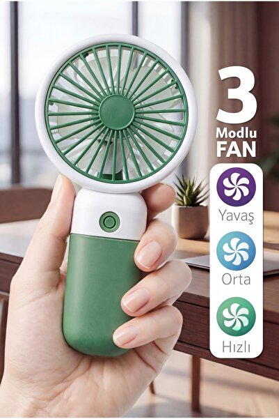 Thundara Standlı ve Şarjlı El Fanı 3 Kademeli Taşınabilir El/Masaüstü Mini Va...