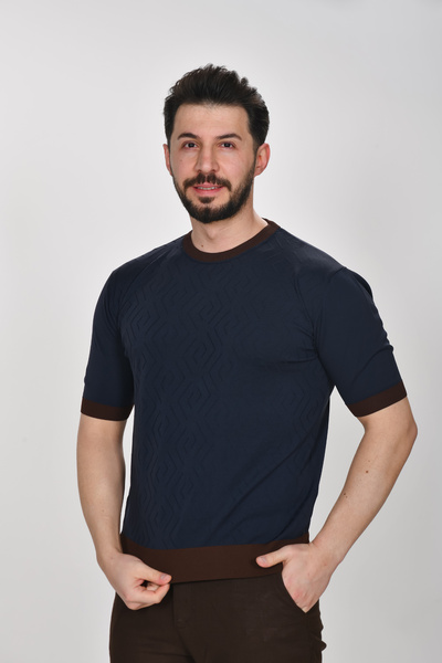 VALERİO MEN Asymmetrical Pattern Double Color Premium Knitwear