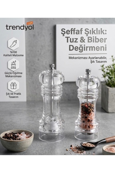 MUTFAKÇIM Luxury Transparent Acrylic Salt and Pepper Mill - Adjustable Cerami...