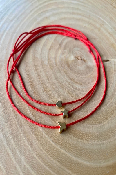 Shepidi 3-Piece Gold Object Red Rope Anklet