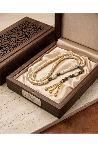 Mareluxe Golden Rosary Beyaz Uçak Camı Yıldız Taşı Gold İşlemeli Premium Tesbih