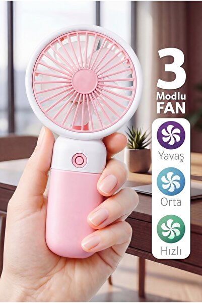 Thundara Standlı ve Şarjlı El Fanı 3 Kademeli Taşınabilir El/Masaüstü Mini Va...