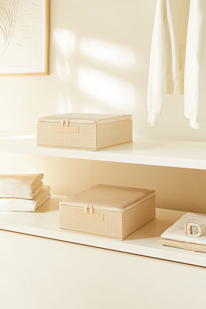 Homewave 2 τεμάχια Μπεζ Σετ οργάνωσης βαλιτσών με βάση Gingham, Σετ κουτιών α...