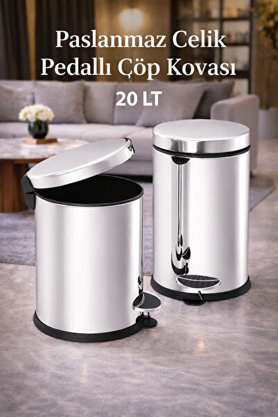 LOREMPBOX Paslanmaz Çelik Pedallı Çöp Kovası 20 LT