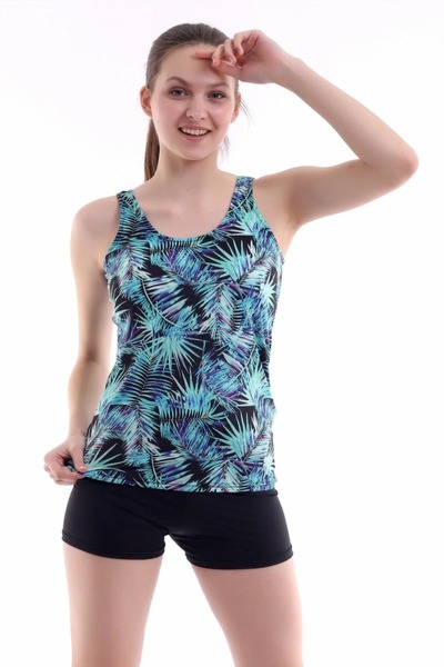 SUERTO Kadın Şortlu Tankini Esnek Likralı Kumaş Şortlu Astarlı